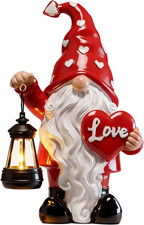 Valentine Garden Gnome w/Heart  Solar Lantern, Waterproof Indoor Outdoor Decor