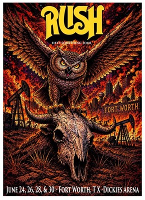 RUSH FIFTY SOMETHING TOUR 2026  TEXAS POSTER Limited Signed & # To 100