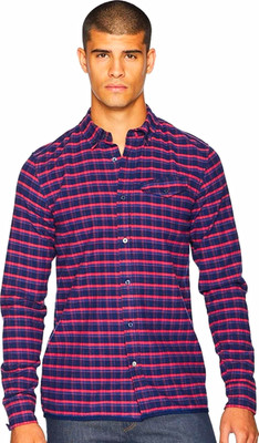Scotch & Soda Amsterdam Blauw Men s S Regular Fit Flannel Plaid Shirt Red