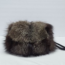 Vintage Real Fox Fur Ladies Hand Muff Satin Lining Wrist Strap Zip Pocket Inside
