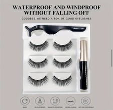 WATERPROOF MAGNETIC EYELINER WITH EYELASHES AND TWEEZER 3 PAIRS SET LONG LASHES