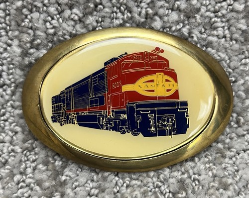 VTG Santa Fe Railroad Belt Buckle GE U30CG Locomotive 8003 Warbonnet Brass 1980s