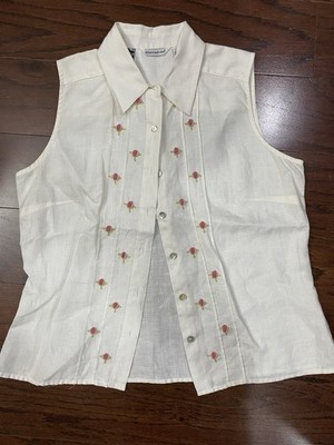 Irish Linen Floral 3D Decoration Sleeveless Top Size Medium Cottagecore Coquette