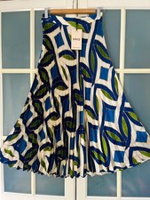 BNWT MNG Mango heat pleated vibrant blue green gold midi skirt size S 8 10