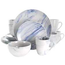 Blue And White Marble 16 Piece Stoneware Dinnerware Set For Four