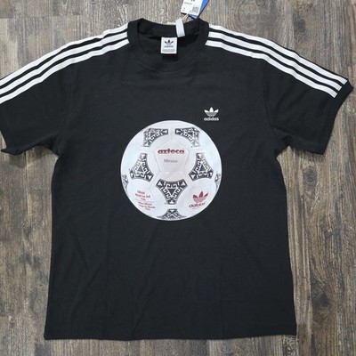1986 Adidas Originals FIFA Soccer Shirt Men M Black World Cup Ball Azteca Marado
