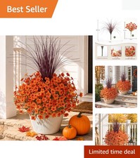 Realistic Faux Daisy Flower Bundles 12 Orange Stems for Indoor Outdoor Charm