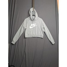 Nike Womens Sportswear Essential Cropped Pullover Hoodie Gray Medium