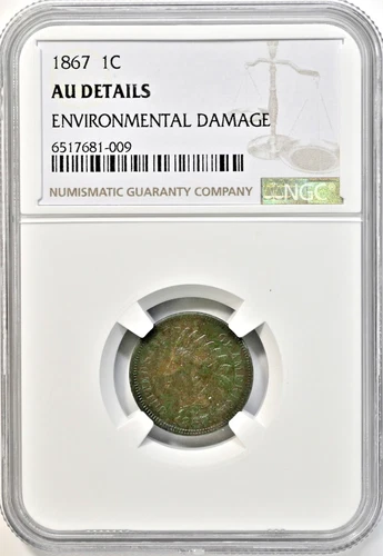 1867 1C Indian Head Cent NGC Graded AU Details (Environmental Damage) #2088