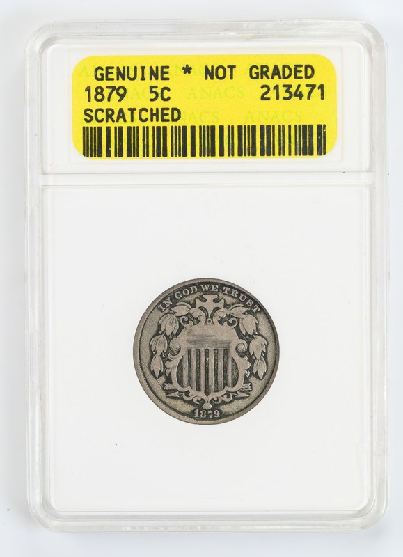 Certified 1879 Shield Nickel ANACS Genuine Details 5c 
