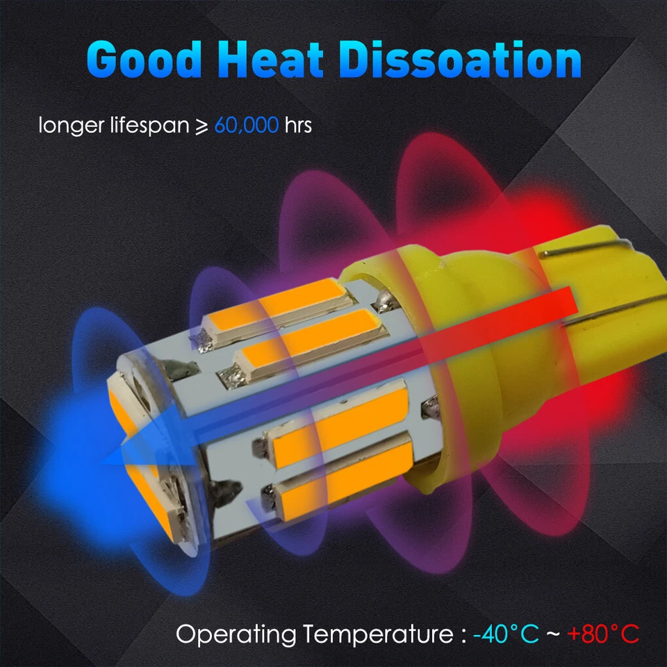 Amber LED Front Side Marker Light Bulbs For 81-88 Oldsmobile Cutlass 442,194 T10 - Image 3 of 4