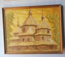Rustic Wooden Church Landscape Painting