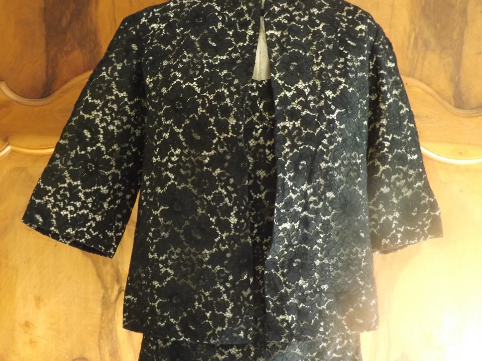 ensemble, robe + veste, dentelle noire, ancien - Photo 4/4