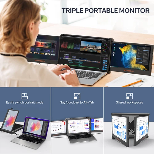 Portable Dual Monitor FHD Plug And Play Laptop Triple Screen Extender Monitor - Picture 1 of 22