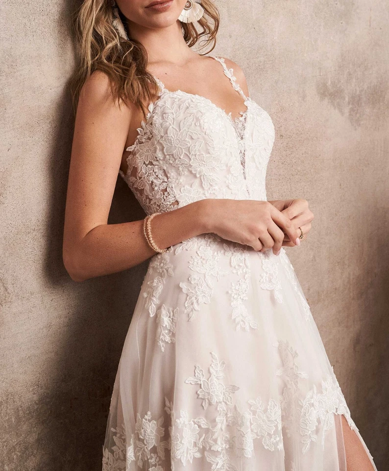 Top Vestido de novia de encaje vestido de novia hecho a medida corsé correas abertura rubor nuevo Foto 3 de 4