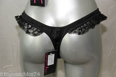 Tanga String En Soie Noire Naughty Janet - Tailles 40 à 44 - Neuf Avec étiquette