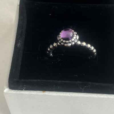 Pandora Sterling Silver 925 Amethyst Birthstone Ring Size 50