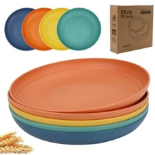 1 or 4 Pack 10 Inch Unbreakable Wheat Straw Plates Reusable Dinner Plates