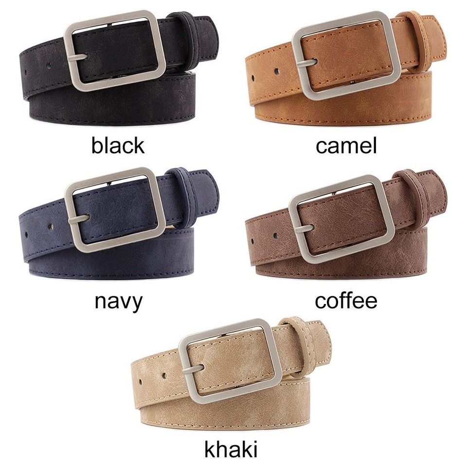 Design Ladies Dress Strap Leather Belt Waist Band Square Pin Buckle