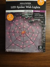Way To Celebrate Halloween LED 50 Spider Web Lights With Spider Purple Christmas
