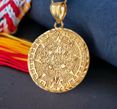 Gold Azteken Maya Sonne Kalender Anhänger (S/M/L) 10k/14k, gelb, weiß, Rose