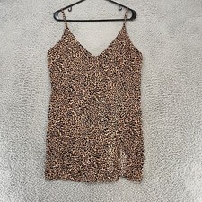 Reformation Slip Dress Womens Large Marlowe Bengal Slit Leopard Brown Mini