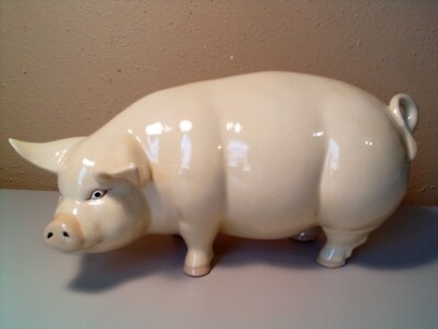 Vintage Handmade Porcelain Pig Decorative Display 12in. X 6.5in. 1980s