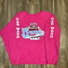 Vintage 1980s Beaches Car Wash Double Sided Pink Florida Crewneck Sweatshirt L