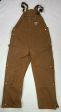 Carhartt Mens Khaki Work Double Knee Canvas Overalls Size 40 X 32 Brown
