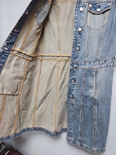 Y2K Retro Miss Sixty Dark Blue Distressed Denim Sleeveless Jacket Dress Size L - Picture 14 of 18
