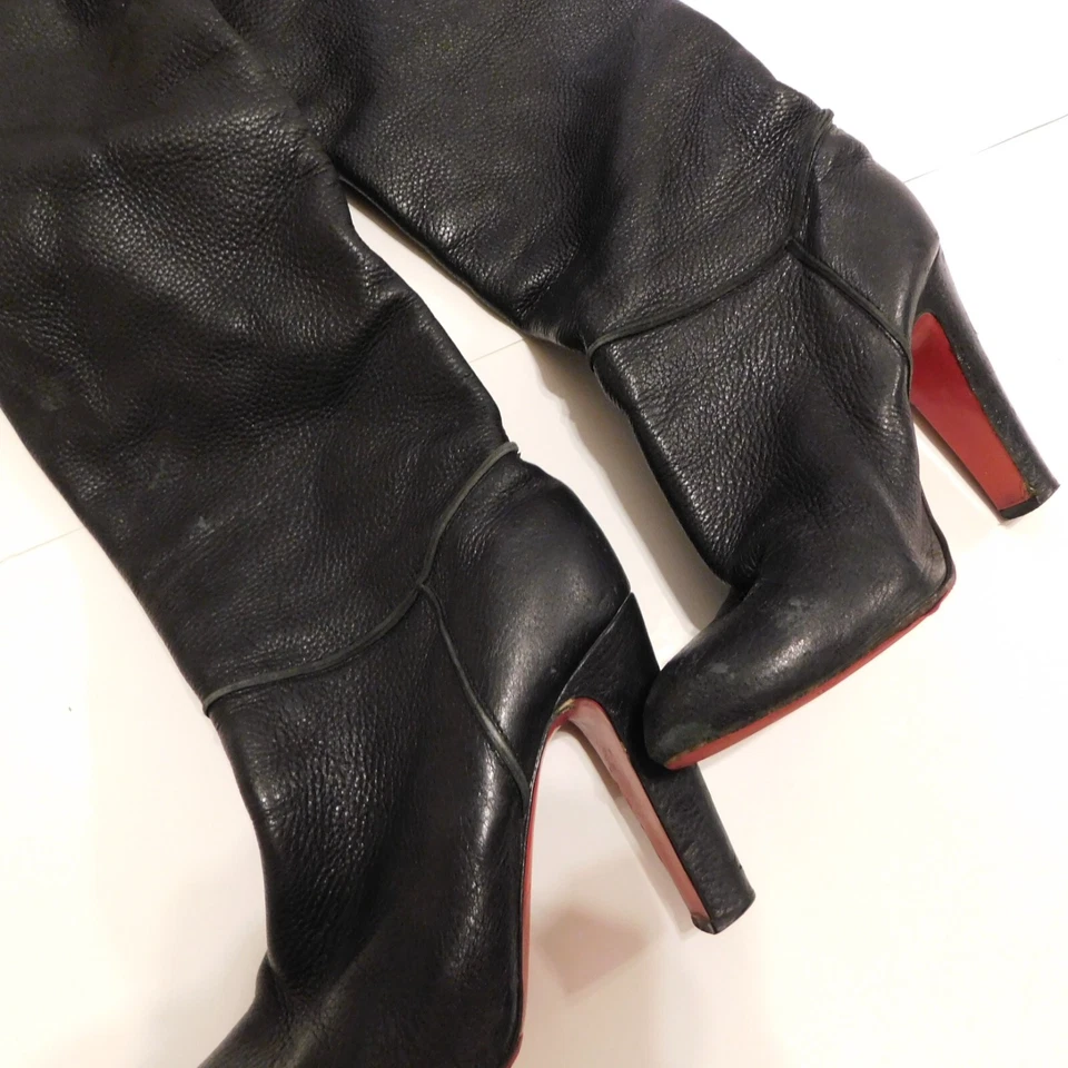 Authentic Christian Louboutin Womens Sz 40 10 Black Leather Thigh High Boots OTK - Image 4 of 4