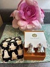 True to Form Halloween Silver tone Ghost Huggies Earrings New