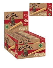 Zig-Zag Pre Rolled Cones Unbleached 1 1/4 Size (12-Pack) 24 Cones Per Pack