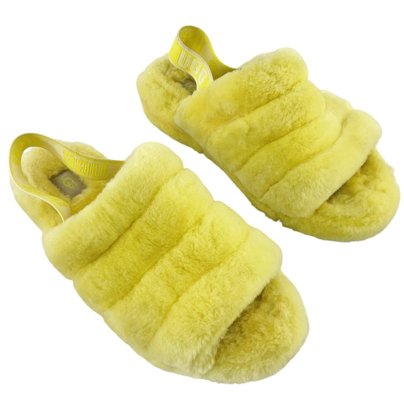 Sandali ciabatte Ugg gialle pelle di agnello pelliccia lanugine Yeah slingback donna 10 usati