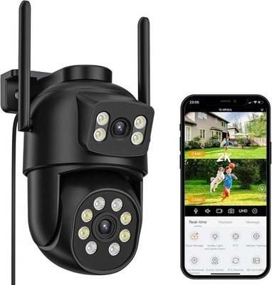 Reobiux Dual Lens Outdoor Überwachungskamera 2K 6MP PTZ Home Security WiFi Kamera