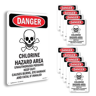 Chlorine Hazard Area OSHA Danger Sign Metal, Plastic, Or Decal - 5 or 10 Pack