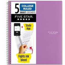 Five Star Spiral Notebook Study App, 5 Subject, 1 Count Pack of 1 , Purple
