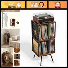 3-Tier Vinyl Record Player Stand, Storage for 200 Albums, Corner Cabinet, Rustic