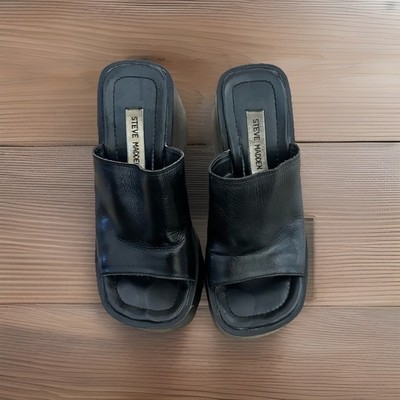 Vintage Steve Madden Y2k 90s Platform Slides Sandals Mules Black