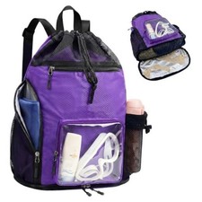 Mesh Beach Backpack Sandproof Waterproof Drawstring Backpack with Purple