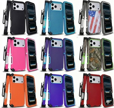 For iPhone 17/17Air/17 Pro Max Shockproof Defender Hard Case w/Belt Clip&Screen