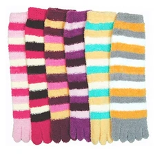 3 Pairs Lot Fuzzy Toe Socks Soft Striped Womens Flip Flop Wholesale 9 11