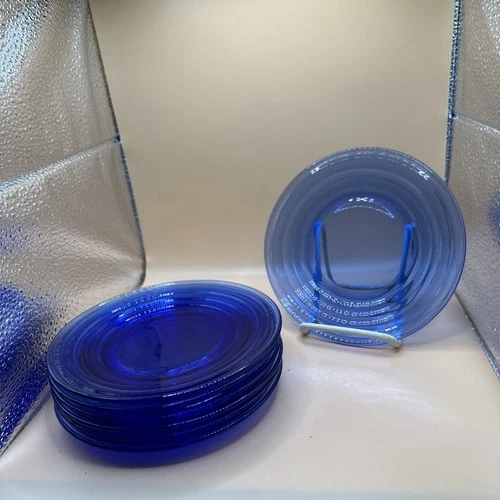 Vintage Hazel-Atlas 6”  Glass Plates, Moderntone Cobalt Blue Depression set of 7