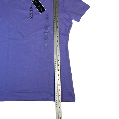 Damen Karen Scott Baumwolle Oberteil T-Shirt Lila Kurzarm V-Ausschnitt Gr. S - Bild 4 von 5