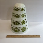 Set Of 4 VTG Anchor Hocking Fire King SpringTime Bowls Green Floral Milk Glass
