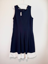 Talbots Navy Blue Sleeveless Dress with White Hem Detail, Size Large