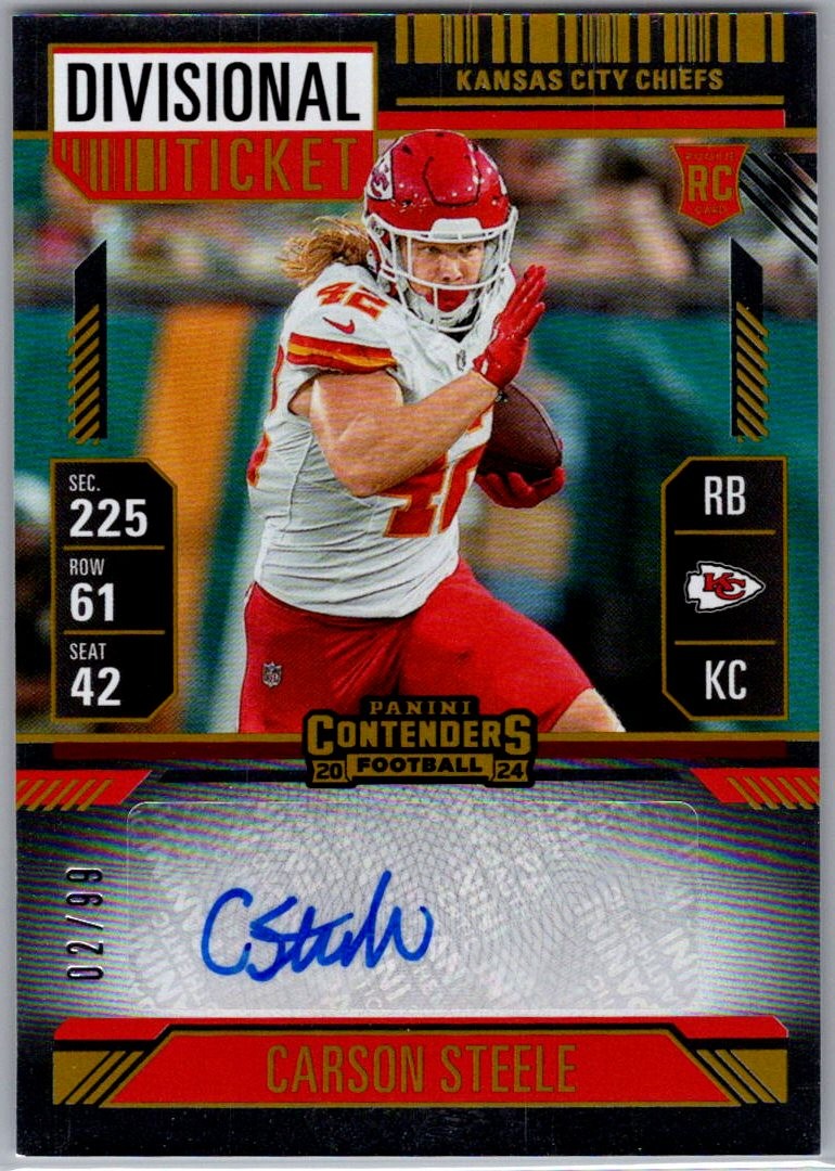 2024 Contenders Divisional Ticket CARSON STEELE #253 RC #/99 City Chiefs AUTO