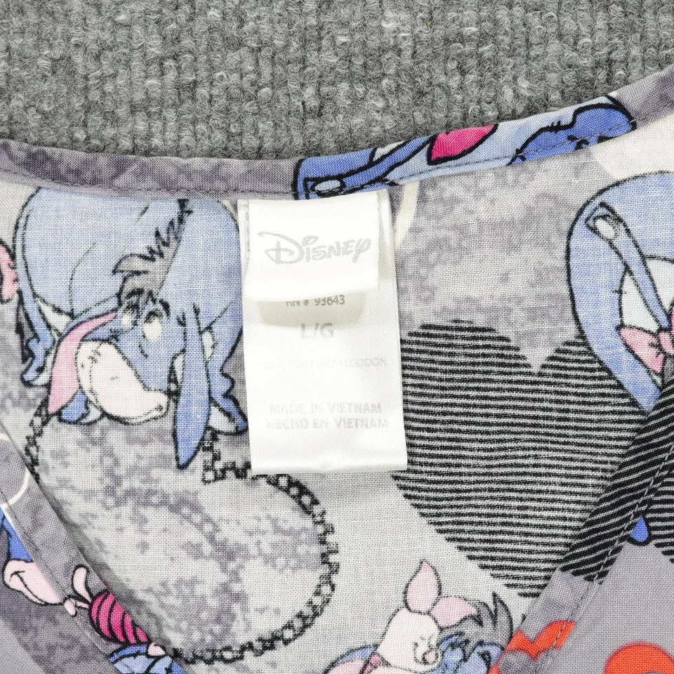 Blusa Médica Disney Eeyore Para Mujer Grande Gris Corazones Cuello en V Bolsillos Enfermería Médica Foto 3 de 4