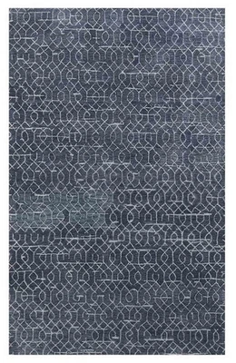 Tapis et tapis de salon touffetés 100 % laine bleu indigo fait main - Photo 1/4