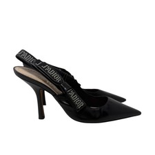 Dior J Adior Studded Logo Ribbon Black Leather Slingback Pumps Size 37.5